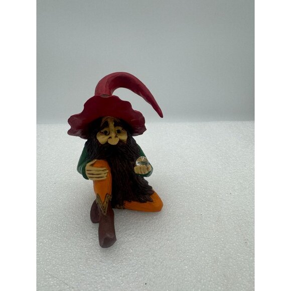 Vintage Steve Tunturi Whittlers Workshop Gnome Holding Crystal Ball Hand Carved - Picture 1 of 10